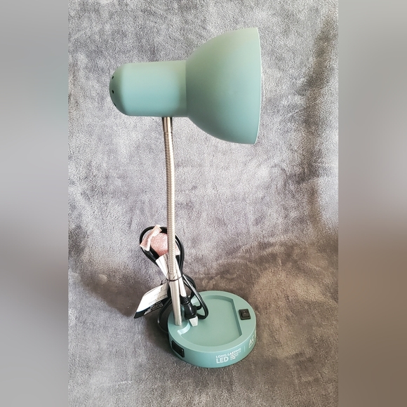 LED Gooseneck Desk Lamp with Catch-All Base & AC Outlet - Teal - Picture 8 of 12